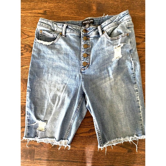 Kenneth Cole  jeans shorts New York size 12 rough edge button fly stretch Blue - Picture 1 of 6